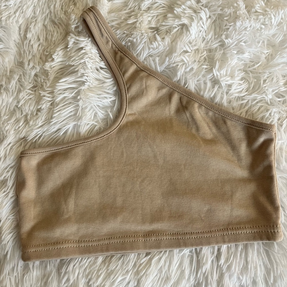 Adika Beige One-Shoulder Top